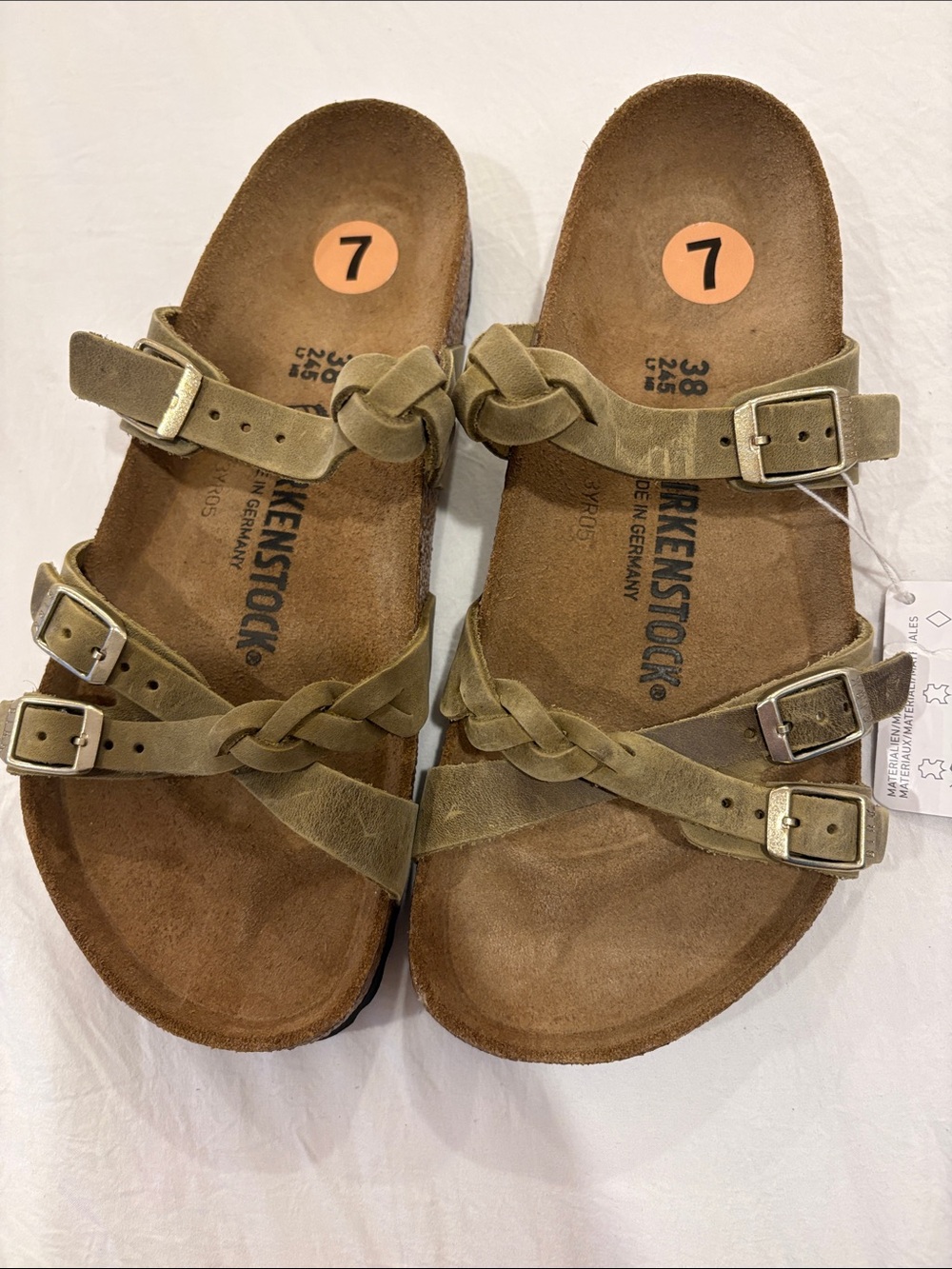 Birkenstock Braided Triple-Strap Sandals in Olive Green